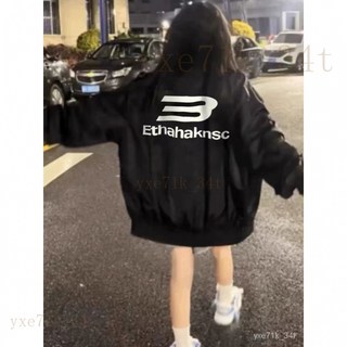 【臺灣出貨】 美式複古黑色簡約夾剋外套女2024春秋季薄款潮牌飛行員情侶棒球服