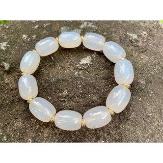 畫意坊 白玉髓 白瑪瑙手串 天然白玉髓18mm*12mm 桶珠, 1個, 款式2（有隔片）