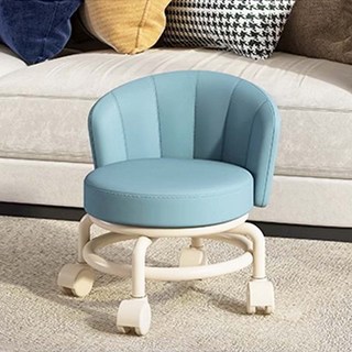INS網美貝殼椅凳 滑輪矮凳 小椅子 萬向輪 凳子 矮凳 客廳椅 圓凳 軟坐矮凳 小椅凳, 天藍, 1件