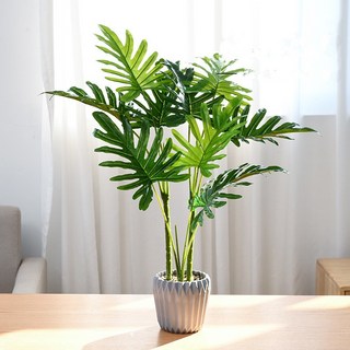 臺南出貨 大號仿真綠植盆栽 創意室內擺件仿真花 仿真植物 仿真龜背 龜背葉 假花 仿真盆栽, 60公分高彩虹葉盆景, 1個