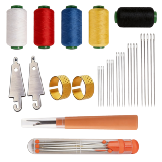 36종 프리미엄 바느질 세트 의류 재사용 대형 구멍 강철 바늘 실뜯개 데님 실 5색 중굵기 구리 골무 포함 재봉 도구 세트, 1세트, 실버