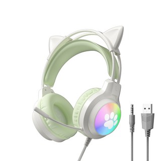 電競遊戲頭戴式電腦有線耳機，聽聲辨位，吃雞耳麥, 綠色PS5發光耳機帶包裝（配贈一分二線）
