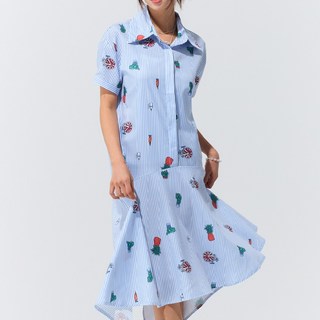 캘런 데일리 스트라이프 카라 원피스