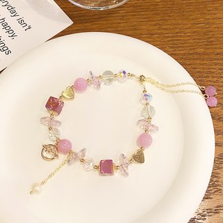愛風格 甜美星球造型天然水晶手鍊 可調節滑扣 紫水晶 綠水晶 開運手鍊 女生飾品