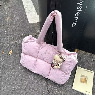 다나에 대용량 여성 헬로키티 핫피스 패딩 가방 토트백 핸드백 숄더백+지아싱트레이드 머리끈