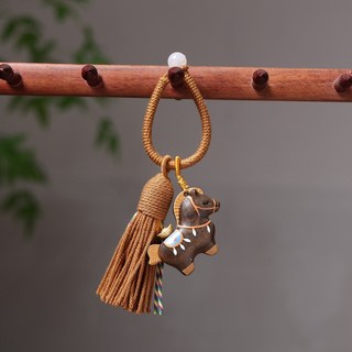 搖錢馬吊飾，手機包包鑰匙扣，生肖馬年掛件, 黑檀【彩繪元寶馬】流蘇款