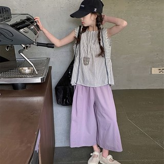 삐삐네옷가게 주니어 여름 줄리엣 스트라이프 와이드 밴딩 팬츠 세트