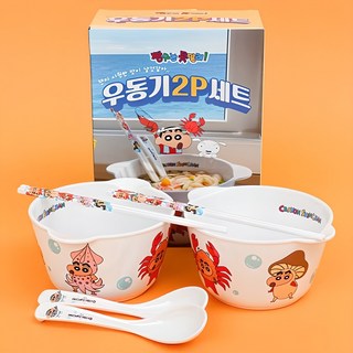 짱구 멜라민 우동기 2p + 수저 2벌 세트 YP9327, 혼합색상, 1세트