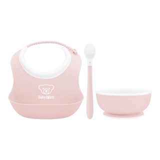 베이비뵨 베이비 유아용 이유식 3종 파우더핑크 피딩세트 턱받이 빕 (스몰) 스푼 볼 그릇, 1세트, 스몰베이비빕+아기용그릇+피딩스푼