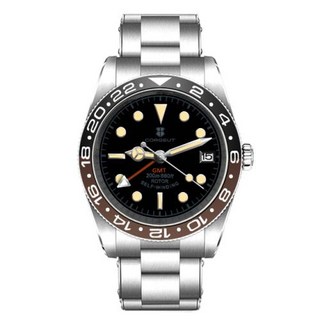 CORGEUT 남성용 자동 기계식 사파이어 유리 방수 데이트 시계 하이 패션 비즈니스 시계 GMT NH34 2023 신제품, 1개, 10) Black Brown Black  GMT