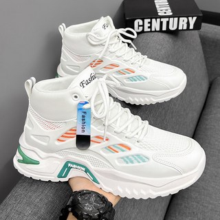 高幫男鞋2025春季新款透氣網面老爹運動休閒跑步防滑厚底潮鞋
