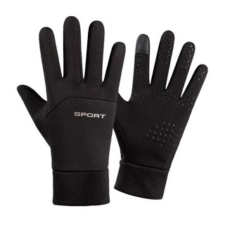 手套 男士冬季保暖加絨觸屏女防寒防水防滑摩托車騎行送外賣漏二指, 全指黑色