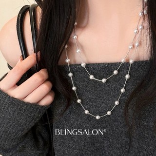 블링살롱 길이조절 가능 물방울 롱 진주 더블 레이어드 여성 120cm 목걸이 두줄 네크리스