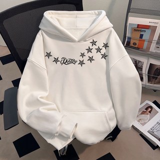 美式復古個性連帽白色衛衣，秋季高級男女款寬鬆設計上衣