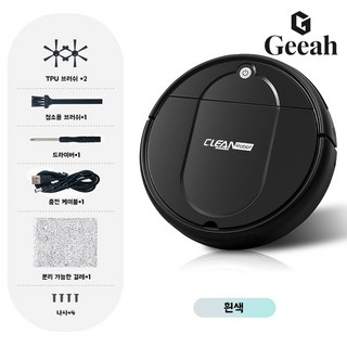 Geeah 로봇청소기 무선 스마트 자동 진공 청소기 USB충전, 블랙