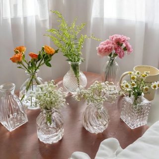 빈티지 투명 유리 꽃병 세트 7pcs 센터피스 다용도 인테리어 장식, 클리어