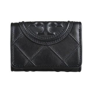 TORY BURCH Fleming 壓紋T字LOGO納帕皮革立體縫線翻蓋扣式短夾 (多色)