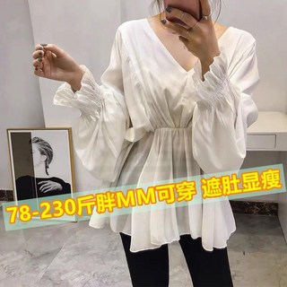 全店折扣 胖mm港味襯衫女雪紡上衣韓版夏季200斤藏肉遮肚設計感小衆襯衣潮