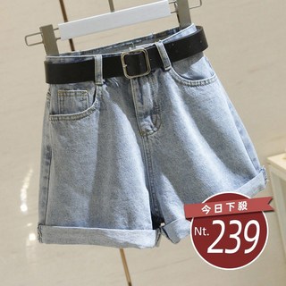韓版顯瘦捲邊牛仔短褲 短褲 褲子 女裝