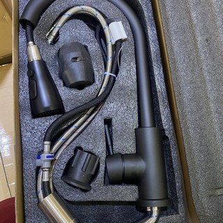 304不鏽鋼抽拉式伸縮旋轉水槽龍頭 家用洗菜盆 防濺設計 一拉即淨 觸控感應 陶瓷閥芯960112, 1個, 黑色雙模高配送進水軟管