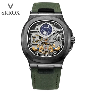 2025 하이엔드 명품 SKROX 스퀘어 남성용 시계 사파이어 투르비옹 스틸 스켈레톤 문페이즈 (호환용)