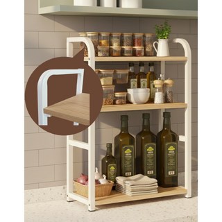 가구공작소 주방정리선반 싱크대정리선반 양념통선반 화이트철재 우드선반 3단 수납선반, 화이트, 1개