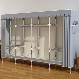 [시스슈] 강화 철제 프레임 조립형 3단 이동식 행거 | 하단 대용량 수납공간 먼지방지 커튼 일체화, 회색