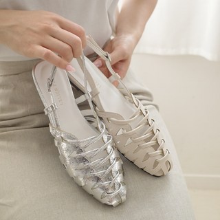 AmiAmi 編織平底漁夫涼鞋 SY017, S(22.5cm~23.0cm), 黑色（啞光）