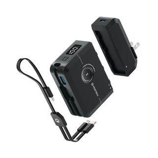 MOZTECH磁吸無線充電行動電源 折疊插頭 多功能數據線 數位顯示 內置支架, 黑色, WB0100449