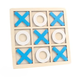 阡 井字棋 OOXX 雙人互動遊戲 兒童桌遊 益智玩具, 木製-藍白款, 1個