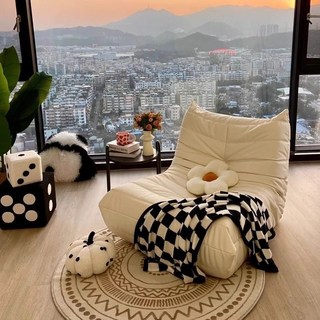 懶人沙發椅 榻榻米沙發 單人沙發 休閒躺椅 防貓抓 小沙發 毛毛蟲懶人沙發, 經典科技絨【米白色】,兒童款