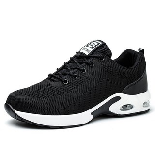 氣墊減震安全鞋 時尚透氣鋼頭鞋 防砸防刺穿工作鞋, 黑色, 1個