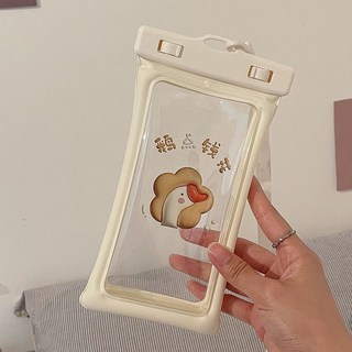 手機防水袋 可觸氣囊防水通用防塵密封游泳潛水漂流專用手機保護袋, 1個, 白色-鵝點錢花