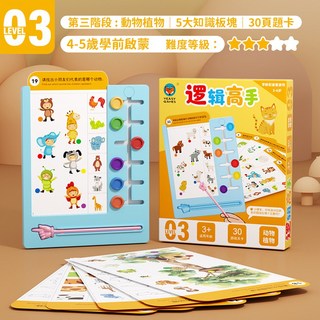VEASY GAMES 邏輯高手 第五階段:形狀色彩 5大知識板塊 30頁題卡 5-6歲學前啟蒙 益智玩具, 第三階段:動物植物, 1個