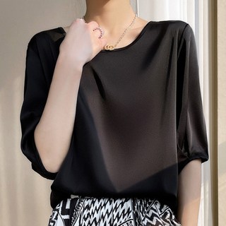 아비가니2 실크 새틴 라운드넥 반팔티 민소매 이너 빅사이즈 여성의류 탑