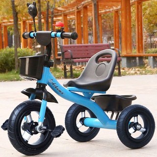 Aikuma 兒童三輪車 適合2-6歲兒童 附推桿與收納籃, 藍色鋁合金輪【加強頂配款】橡膠輪, 1個