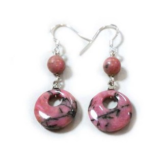 天然玫瑰石圓圈純銀耳環，簡約優雅，提升氣色，純銀材質低敏感