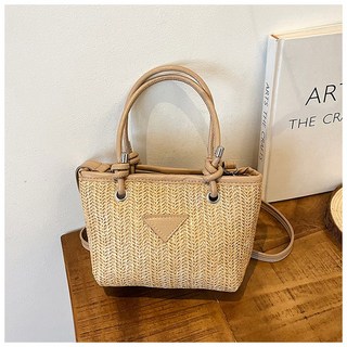 女包斜挎包春夏手拎水桶包度假沙灘包上班通勤單肩包手工編織包, 卡其色