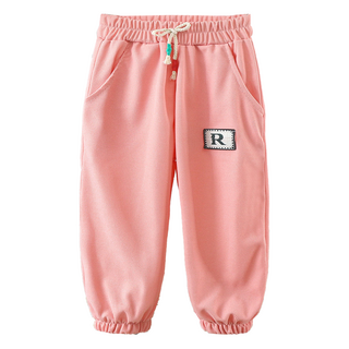 兒童休閒長褲，鬆緊腰帶束口褲，舒適透氣，灰色R字母標誌