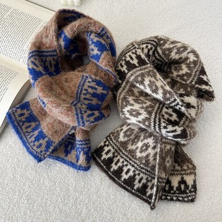 冬季保暖費爾島圍巾加厚針織毛線情侶款圍脖披肩，甜美可愛保暖護頸