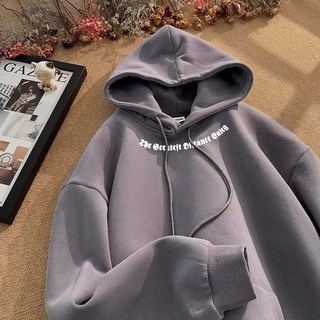 長袖帽T衛衣男，寬鬆落肩美式復古印花，大學生潮流百搭運動帽衫