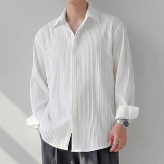 루크 남성 봄여름 루즈핏 엠보 긴팔 셔츠 남자 사계절 캐주얼 정장 남방 오버핏 빅사이즈 이너 카라 티셔츠