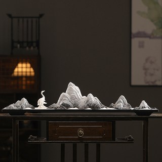 新中式創意茶室風格 假山擺件 枯山水 雲山 樣板間 家居客廳玄關裝飾, 【漸變青綠】千里江山