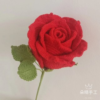 手工編織毛線花束 - 泰國玫瑰花 情人節禮物 生日畢業禮物 - DIY針織永生花畢業花束求婚禮物, 1個, 紅【成品泰國玫瑰】