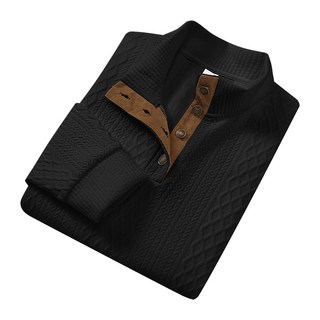 半排扣立領男士衛衣 - 時尚提花休閑上衣