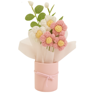 루세아 선물 포장 뜨개꽃화분 완제품, 1개, 분홍