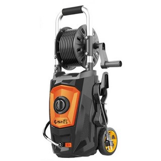 ASAHI 自吸式高壓清洗機，附輪子及水管捲盤，多功能噴頭，適用於汽車、庭院清潔, 橘黑色, 3302T