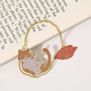 Super歐爸 古典貓咪金屬書籤 貓咪書籤 貓書籤 古風書籤 國風書籤 古典書籤 胖貓書籤 高顏值 送老師, 1個, 萌貓書籤夾-大橘, 金色