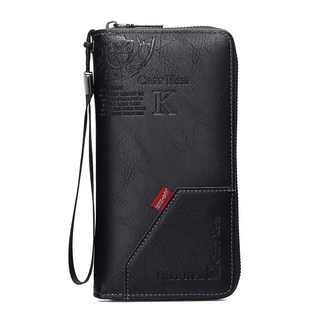 男士商務拉鍊長款錢包 青年時尚拼接大容量手腕包 字母印花手拿包 男士禮品, 黑色