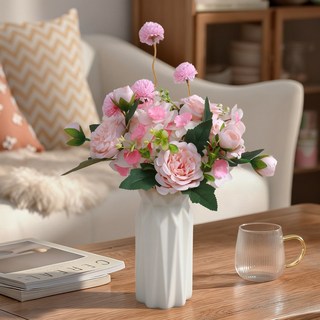 인테리어 인조꽃 세트 꽃병 포함, 1개, 분홍 장미 풍란국화